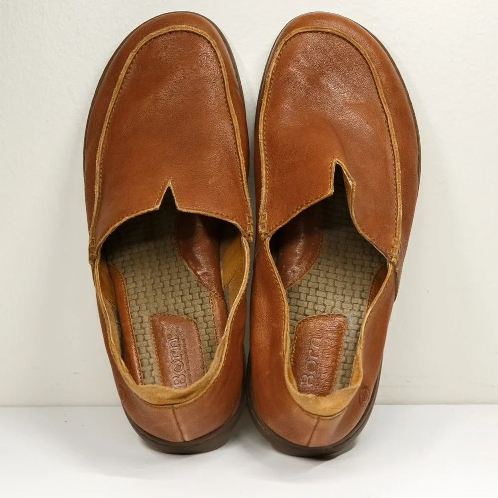 BORN Moc Toe Casual Loafers Cognac Leather‎ Slip On Shoes Mens 12
